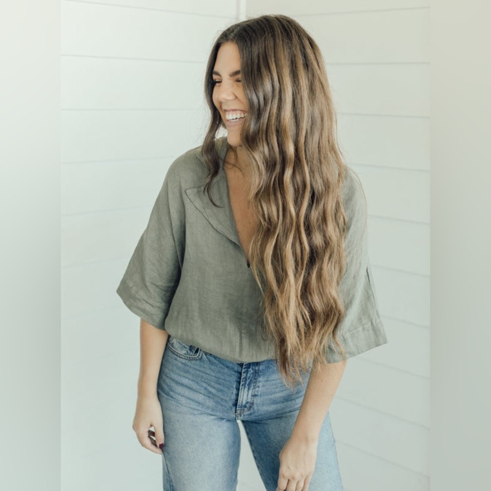 Neuflora Florence Top in Olive, 100% Linen, Size S